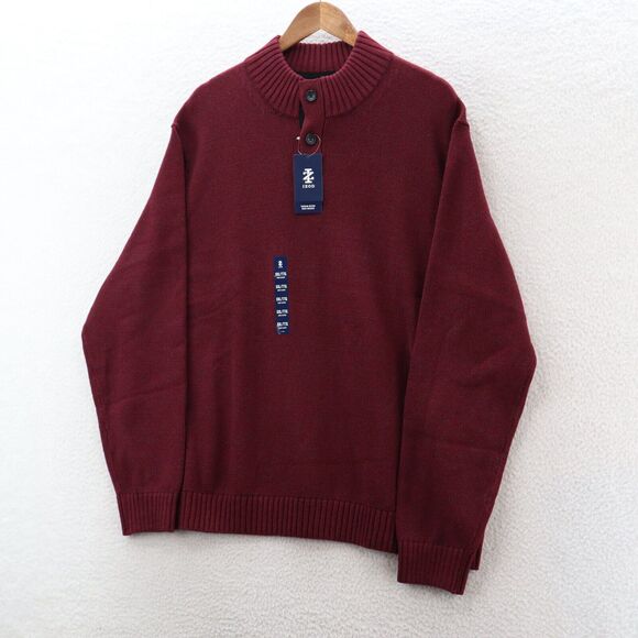 Izod Crew Collar Henley Sweater Men 2XL Red Hingham Button Preppy Casual Outdoor - Picture 1 of 8